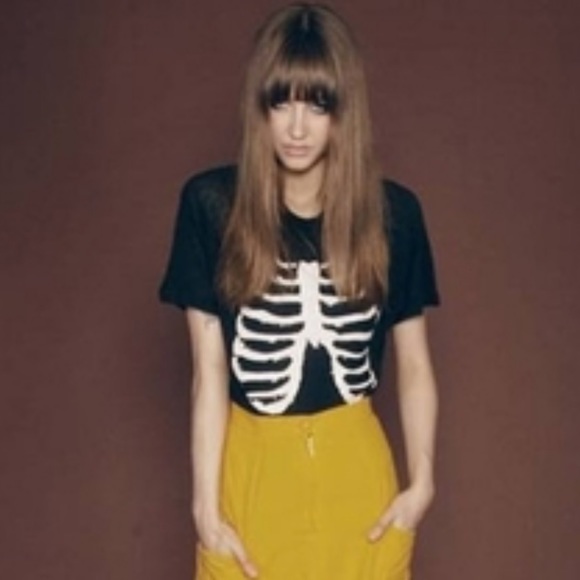 Wildfox Tops - Rare Wildfox Couture Black Halloween Sequin Skull & Bones Ribs Knit T Shirt Top